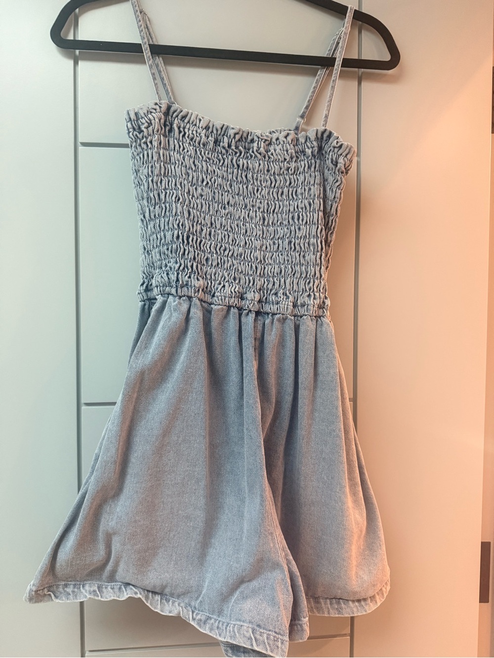 Light Blue Smocked Denim Romper